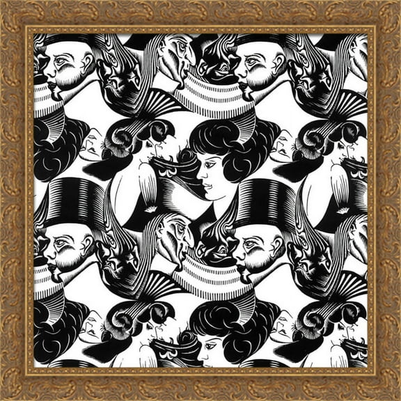 Eight Heads 28x28 Large Gold Ornate Wood Framed Canvas Art by M.C. Escher