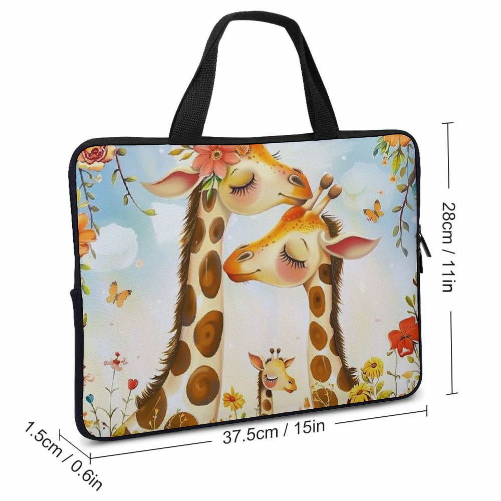 JRXY Giraffes Grass Flowers Laptop Bag Diving Fabric Soft Carrying Travel Case Idea 15inch