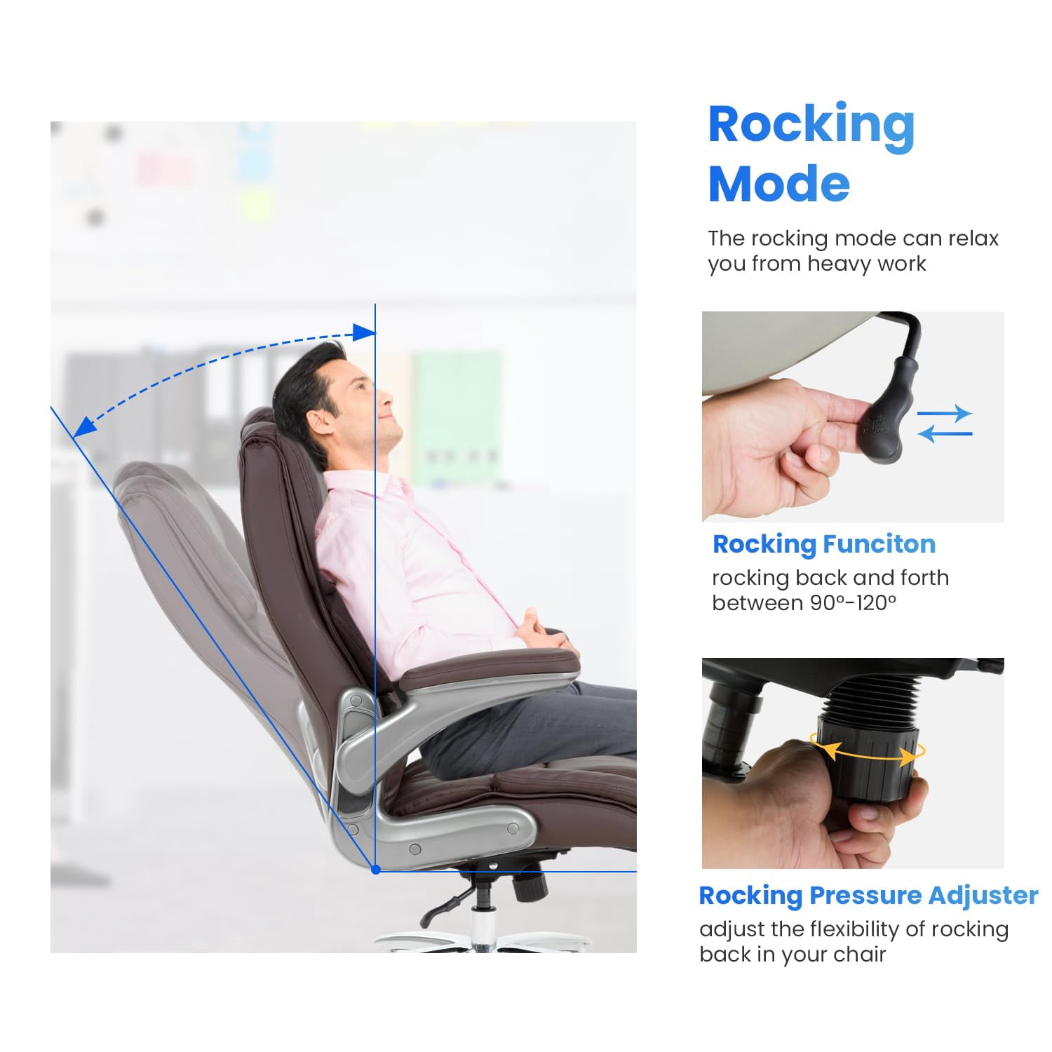 400lbs Big and Tall Office Chair  Ergonomic Desk Chair PU Leather Computer  Chair Adjustable High Back Rolling Chair with Lumbar Support for Adults, Brown