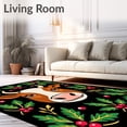 thumbnail image 2 of ODIKA 5'x7' Machine Washable Non-Slip Area Rug, Festive Highland Cow Illustration with Interlocking Evergreen Branches High Traffic Rug with Pad, Black, 629188, 2 of 8