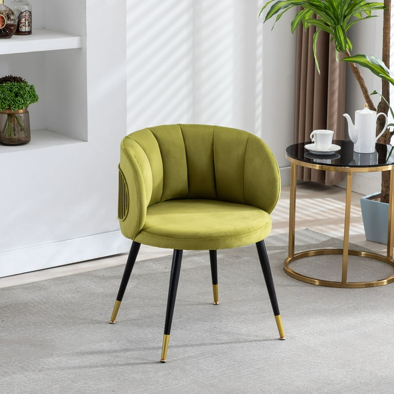 Velvet Lounge Chair Upholstered Accent Chair with Black Metal Feet Velvet Single Sofa Chair with Unique Back Modern Arm Chair Vanity Chair for Office