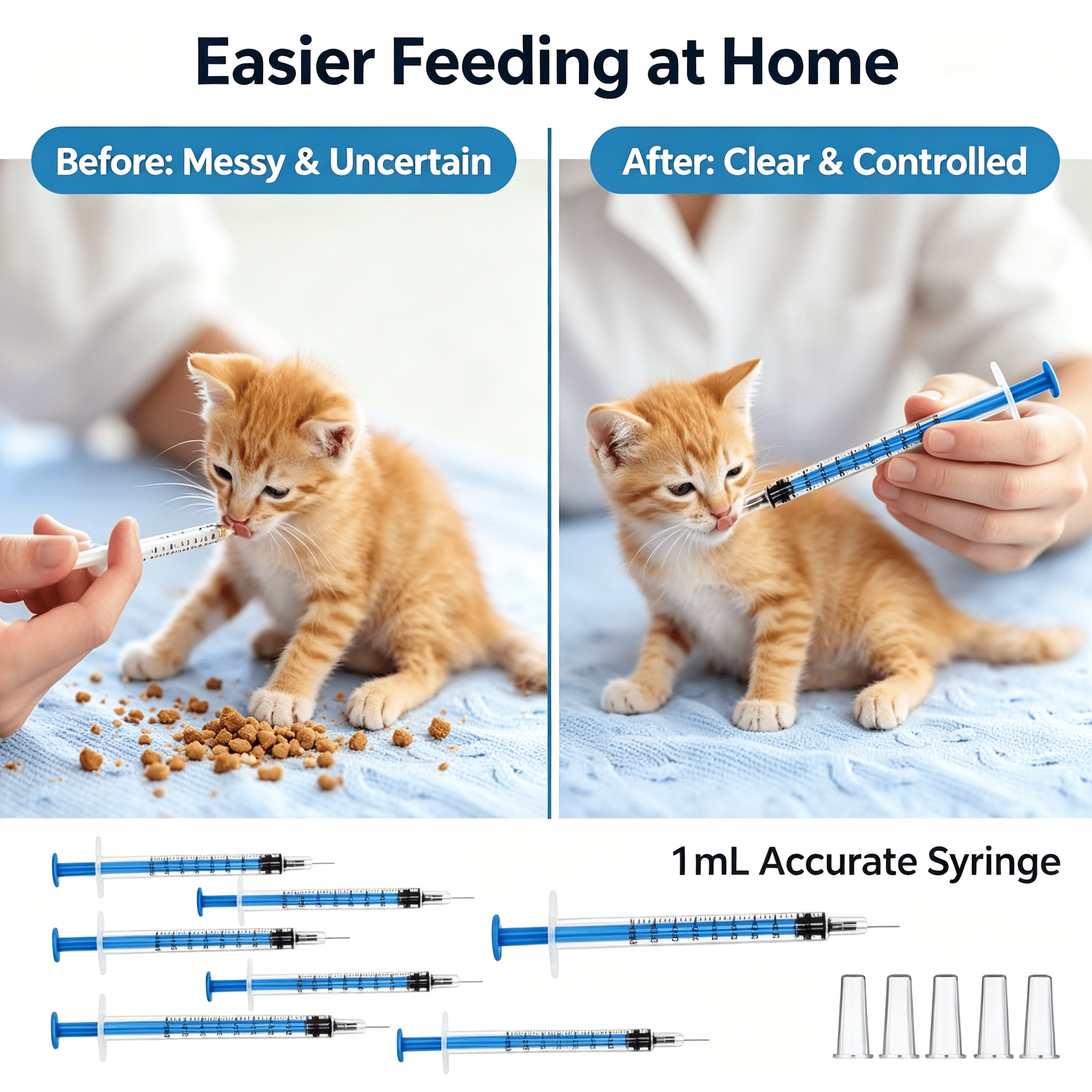 1ml Luer Slip Oral Syringe with Caps, Accurate Liquid Dispenser for Pet Medicine & Feeding