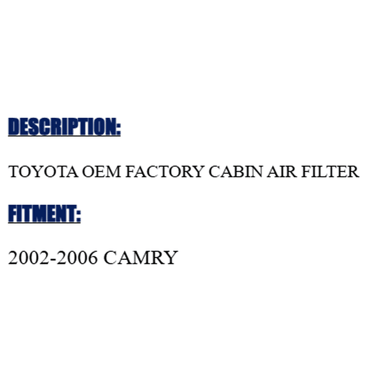 TOYOTA OEM FACTORY CABIN AIR FILTER 2002-2006 CAMRY 87139-YZZ19