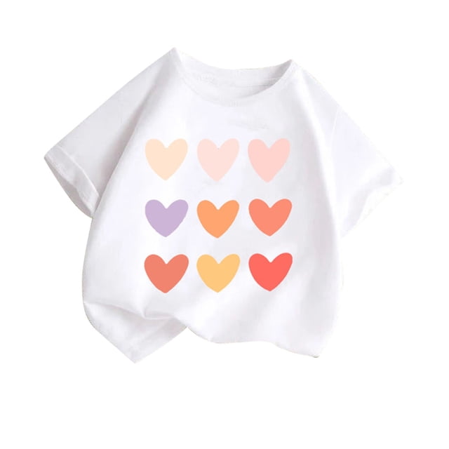 Plebaso T-Shirts à Imprimé Cœur pour Garçons et Filles, Col Rond, Manches Courtes Décontractées, Hauts Graphiques Mignons pour Enfants