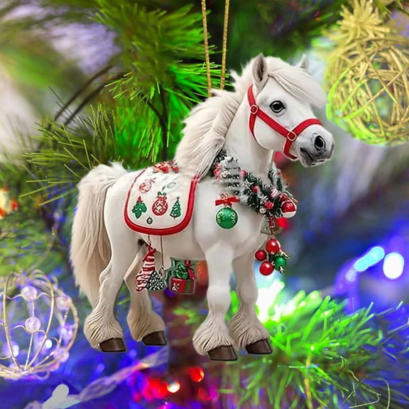 Cozilinen Acrylic 2D Horse Christmas Ornament, Hanging Xmas Tree Ornaments for Christmas Tree, Horse Gifts for Family Member, Friend, Horse Lovers