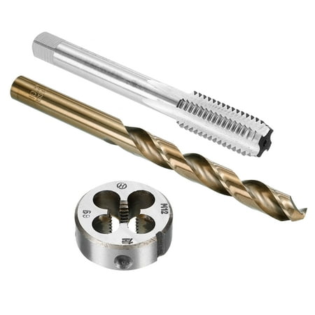 

Uxcell M12 x 1.75 Left Hand Thread Milling Tap and Round Die and 10.2mm Drill Bit Set