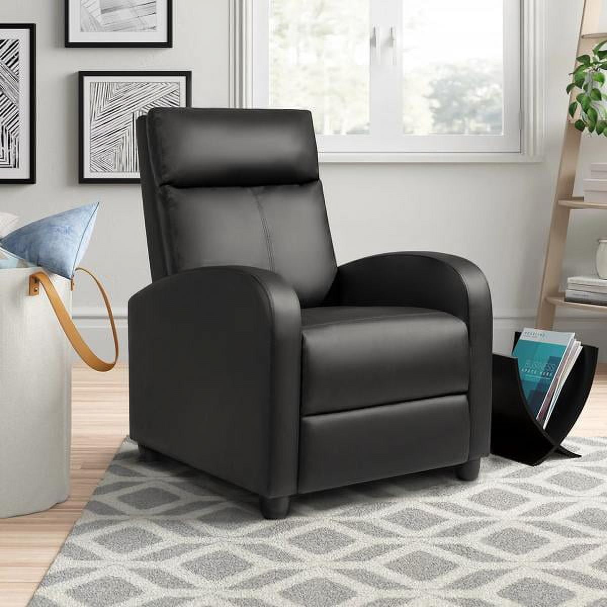 Walnew Single Recliner Thick Padded Push Back Recliner with Faux Leather, Black