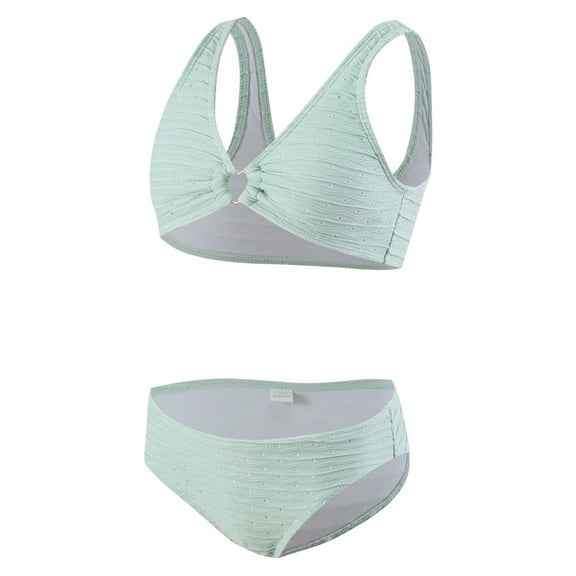 Girls Swimsuit Summer Beach Vacation Fashion Swim Strap Adjustable Solid Split Bikini Girls' Swimwear Blue 8 Years