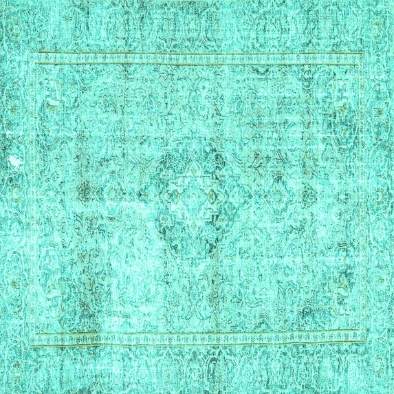 Ahgly Company Machine Washable Indoor Square Persian Turquoise Blue Traditional Area Rugs, 6' Square