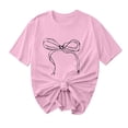 thumbnail image 2 of Jusqu'à 65 % de Réduction d'Été Iumwxz T-Shirts Basiques Plissés Décontractés pour Femmes Hauts d'Été Mignons pour Femmes Blouse à Imprimé Nœud Col Rond Manches Courtes Blouse pour Femmes Confortable pour l'École, 2 of 4