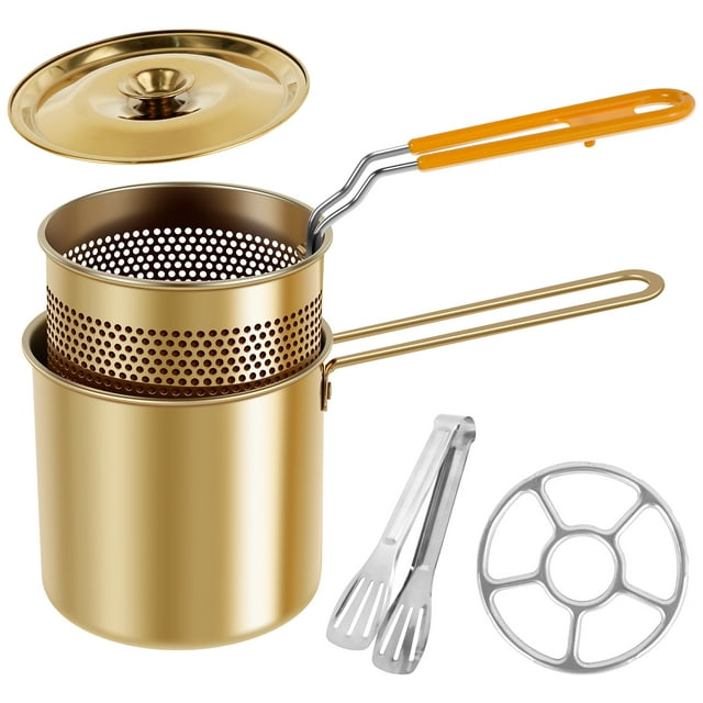 Wekvgz Small Fryer Pot with Basket and Lid Compact Stainless Steel Deep Fryer Cooking Pot Safe Oil Mini Fryer Practical Deep Fryer Cooking Pot for Restaurant
