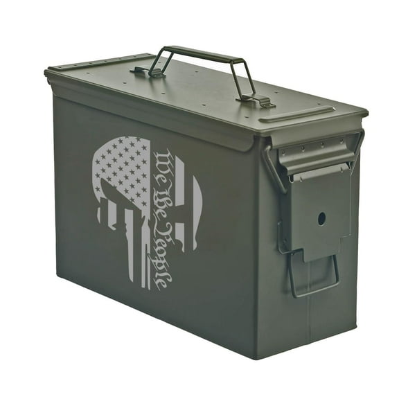 Steel Ammo Can Storage Box Ammunition Case We The People Skull American Flag (30cal, Green)