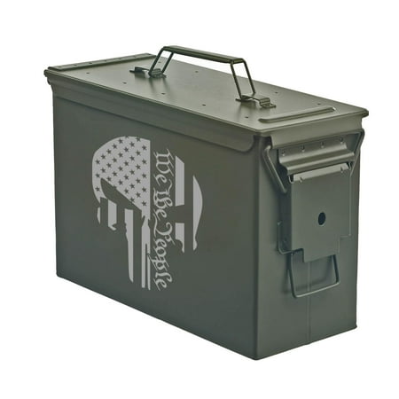 Steel Ammo Can Storage Box Ammunition Case We The People Skull American Flag (30cal Green)