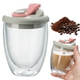thumbnail image 2 of Insulated Double Walled Anti-Spill Glass Coffee Cups with Lid - Clear Glass Mugs Travel Mugs for Hot Tea, Coffee, Latte, or Cold Iced Drinks,250/350/450ml, 2 of 4