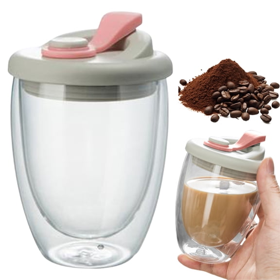 Insulated Coffee Cups Double Walled Anti Spill Glass Mugs 250/350/450ml With Lid Travel Glassware For Tea Coffee Latte Or Iced Drink Mug,Pink