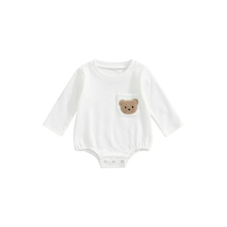 

wybzd Infant Baby Boy Girl Fall Clothes Bear Embroidery Ribbed Sweatshirt Romper Onesie Long Sleeve Jumpsuit Outfit 0-24 Months