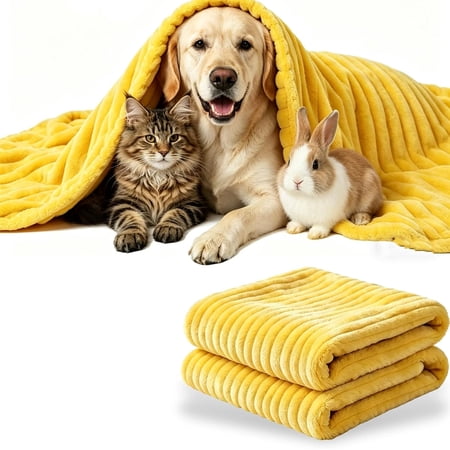 3D Textured Yellow Pet Calming Throw Emotional Support Blanket for Dogs Anti-Anxiety Soft Fleece Blanket for Small Medium Large Dogs Cats and Rabbits