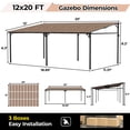 thumbnail image 6 of 12x20 FT Wall Mounted Hardtop Gazebo, Lean-to Aluminum Pergola, Durable Polycarbonate Roof, UV Protection, Weather Resistant Outdoor Awning for Patio Deck Porch Backyard, 6 of 6
