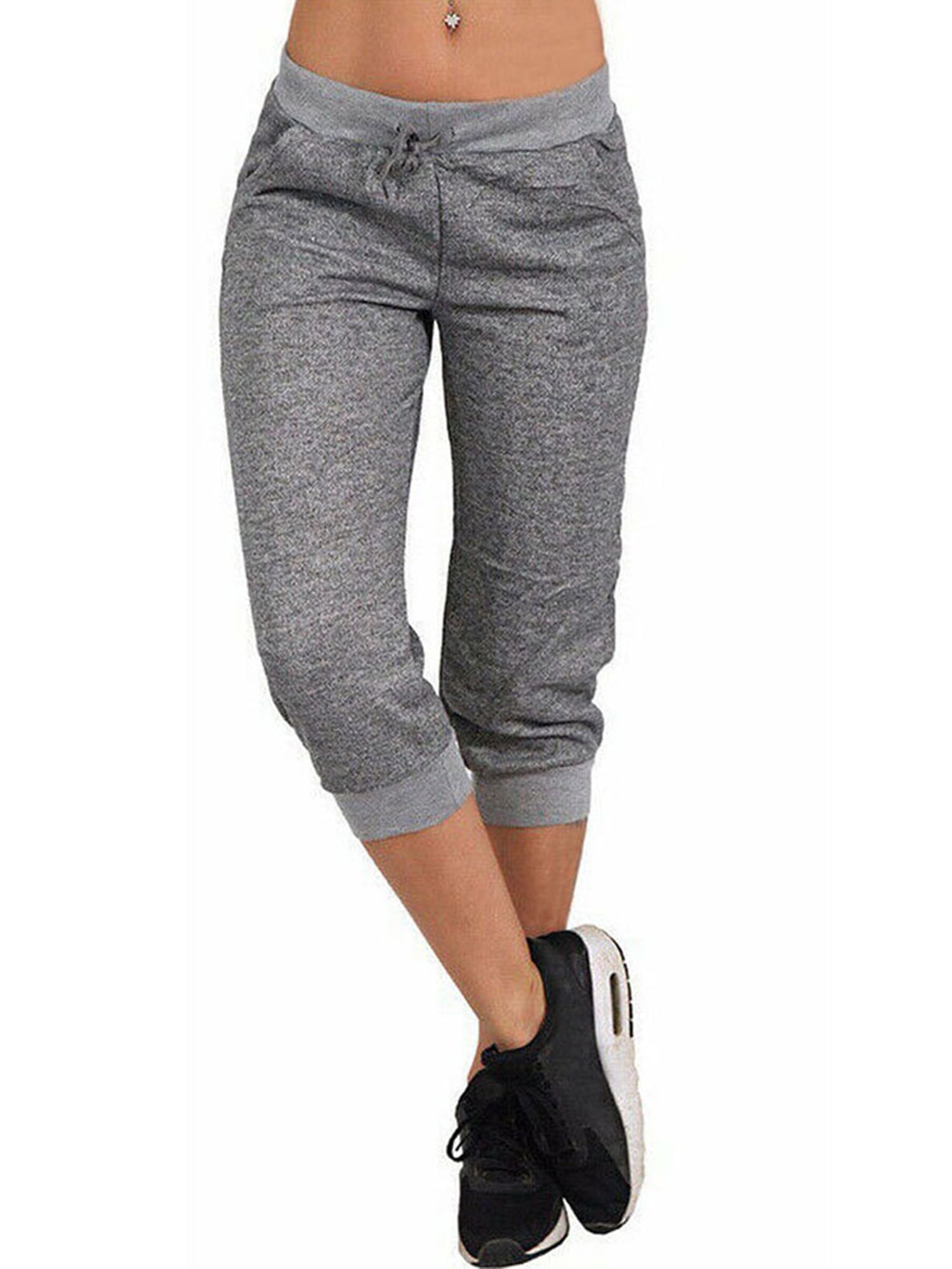 PULI Womens Capri Sweatpants Jogger Lounge Sweat Pants Cotton Drawstring with Pockets