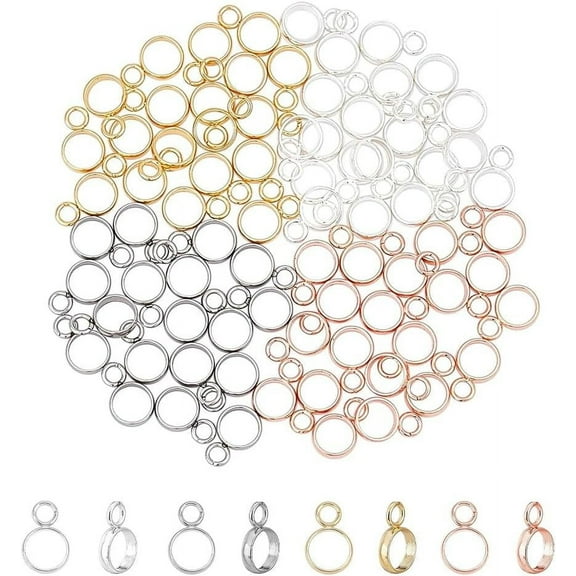 80pcs 4 Colors Stainless Steel Ring Bail Beads Charm 4mm Inner Hanger Links Connectors with Loop Charms European Spacer Beads Pendant for Jewelry Making 1.8mm Hole