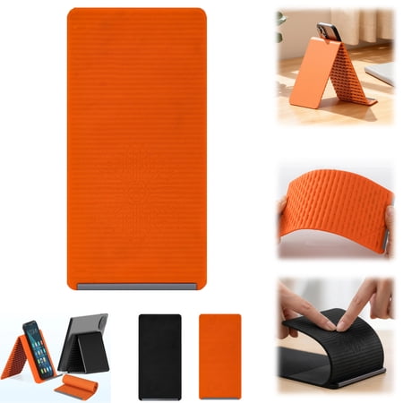 Upgrade Portable Foldable Silicone Phone Holder Flexible Silicones Aluminum Phone Holder Stand Ultra-Slim Foldable Phone Stand - Universal Adjustable Silicone Cradle for Desk & Travel (Orange)