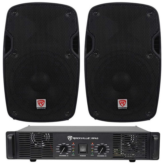 2) Rockville SPG88 8“ 800W 8 Ohm PA Speakers ABS Cabinet RPA4 1000w Amplifier