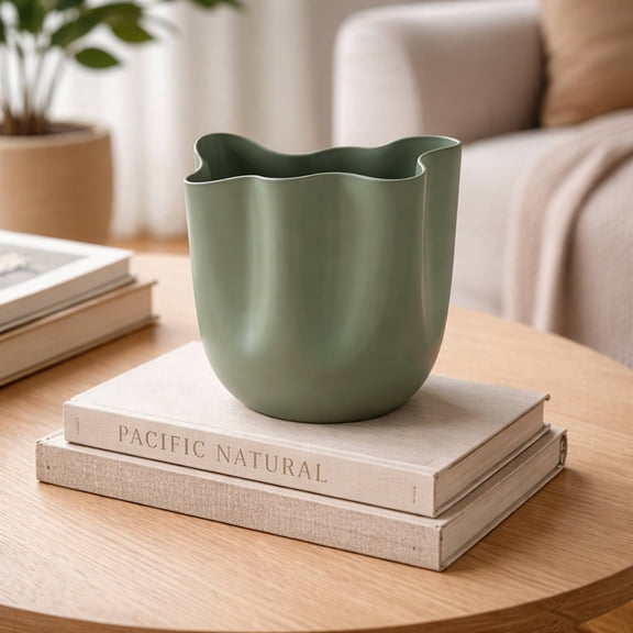 Modern Decorative Metal Vase, Contemporary Sage Green Tabletop Flower Vase for Living Room, Coffee Table & Shelf Decor, 8.25 x 8.25 x 9.5 Inch