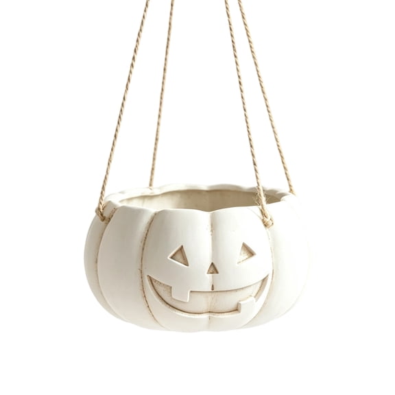 White Halloween Pumpkin Planter Pot, Artificial Jack-O-Lantern Decor for Outdoor Garden, Patio Porch and Halloween Party Display