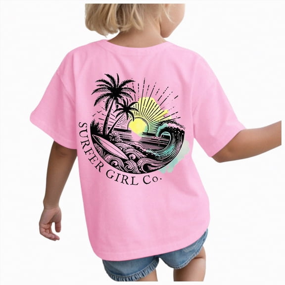 NOLDARES Girls Short Sleeve print T Shirts Athletic Crewneck Basic Tees for Kids(Pink,11-12 Years)