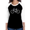 thumbnail image 1 of LA Pop Art Women's Raglan Baseball Word Art T-shirt - SAVE A PLANET, RIDE A BIKE, 1 of 2