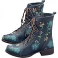 thumbnail image 5 of Women's Vintage Embroidered Ankle Boots - Retro Chunky Heel Booties with Side Zip, 5 of 6