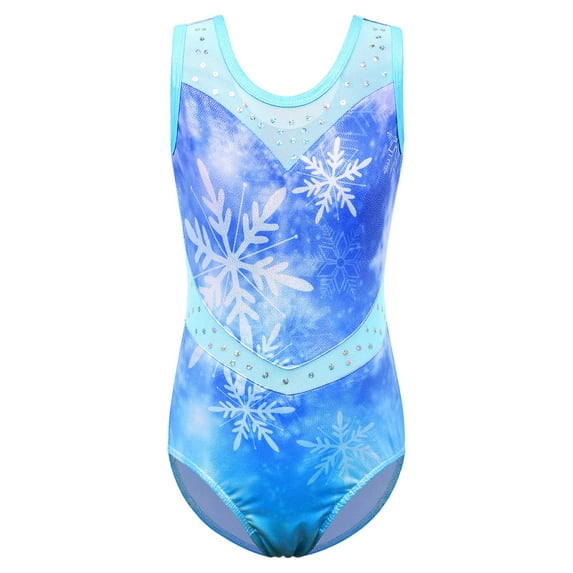 Girls Snowflake Print Gymnastics Leotards Blue Ballet Dancewear