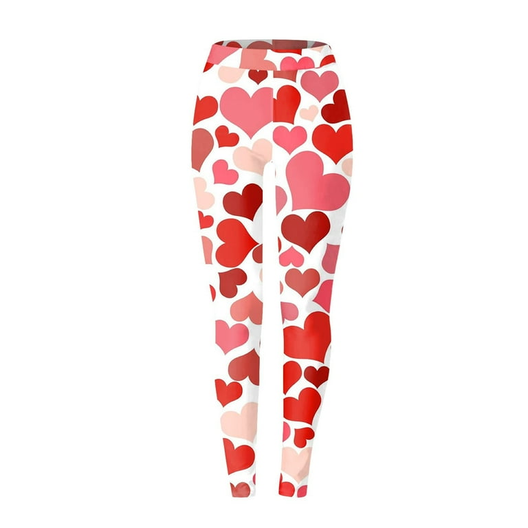 Hvyesh Valentines Leggings for Women High Waisted Tummy Control Tights Butt  Lift Stretchy Pants Cuet Love Heart Graphic Full Length Trousers White XL 
