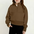 thumbnail image 2 of Dezsed Middle Big Girls Sweatshirt Half Zip Solid Crew Neck Sweatshirt Long Sleeve Pullover Crop Kids Fleece Sweatshirts 11-12 Years Brown, 2 of 9