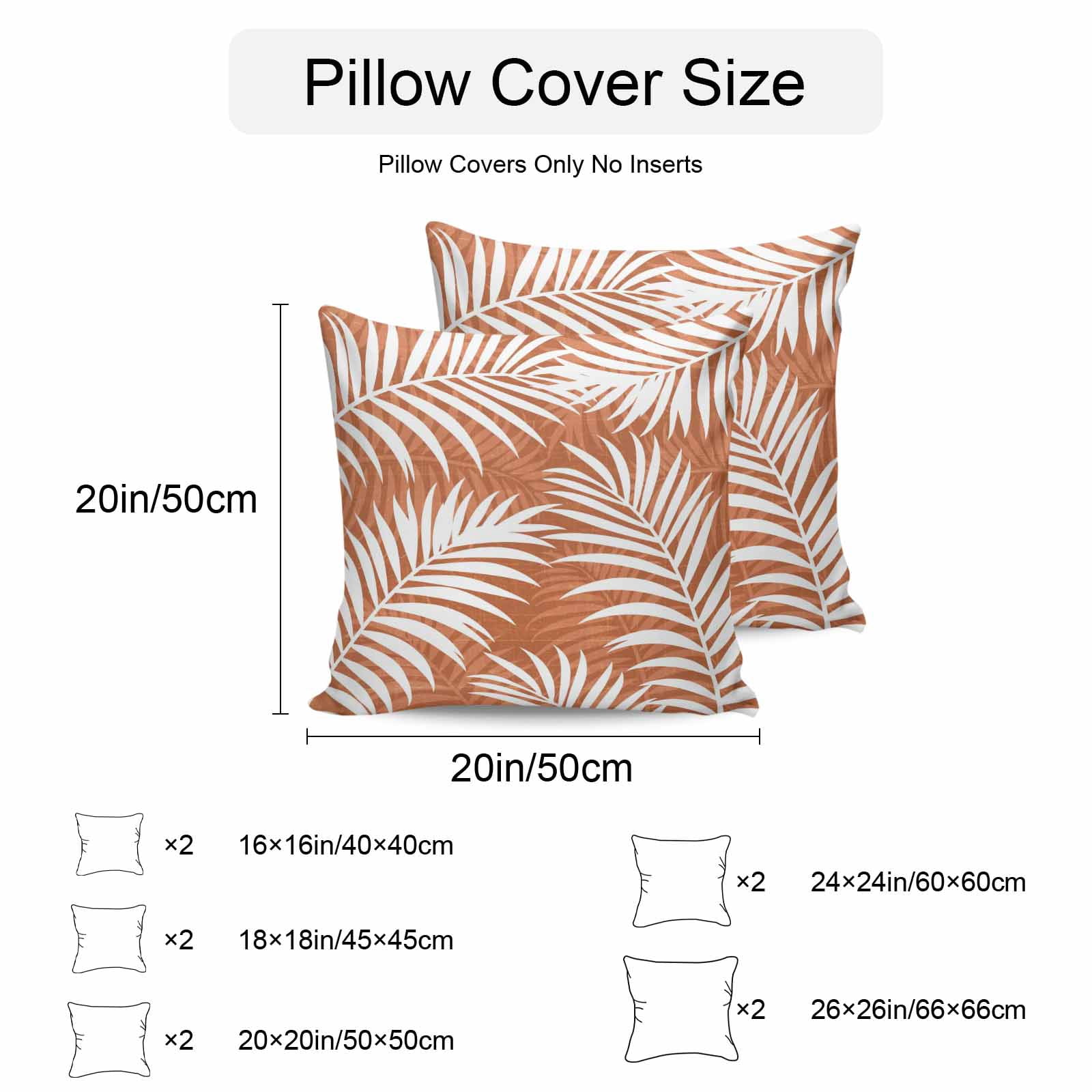 Outdoor Waterproof Throw Pillow Covers Set of 2 Summer Palm Leaves Decorative Pillowcases Square Outdoor Pillows Cushion Case 18x18 Inch Orange Tropical Leaf Plant Patio Pillows for Couch Sofa Bed