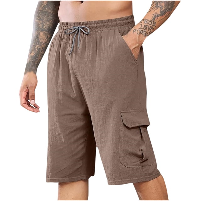 pstuiky Pantalones cortos para hombre, Pantalones cortos de verano para hombre, cómodos, con bolsillos y cintura elástica Pantalones cortos cargo
