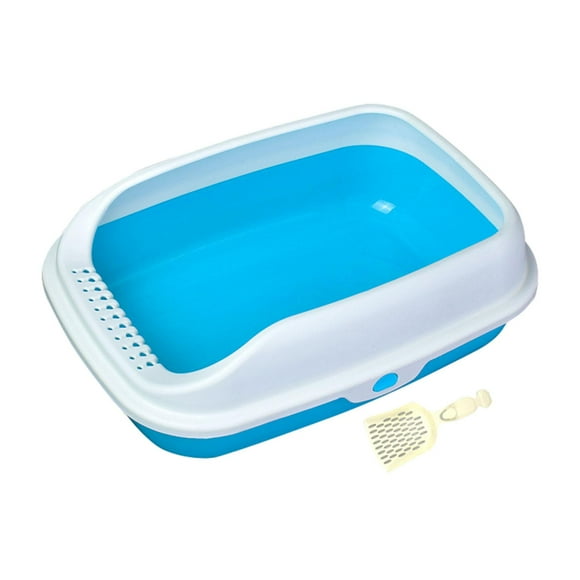 Bandeja de arena para gatos Semi cerrada Cama para gatos Suministros para mascotas Contenedor de arena para gatos Anti salpicaduras Robusto Elevación , Azul Medio