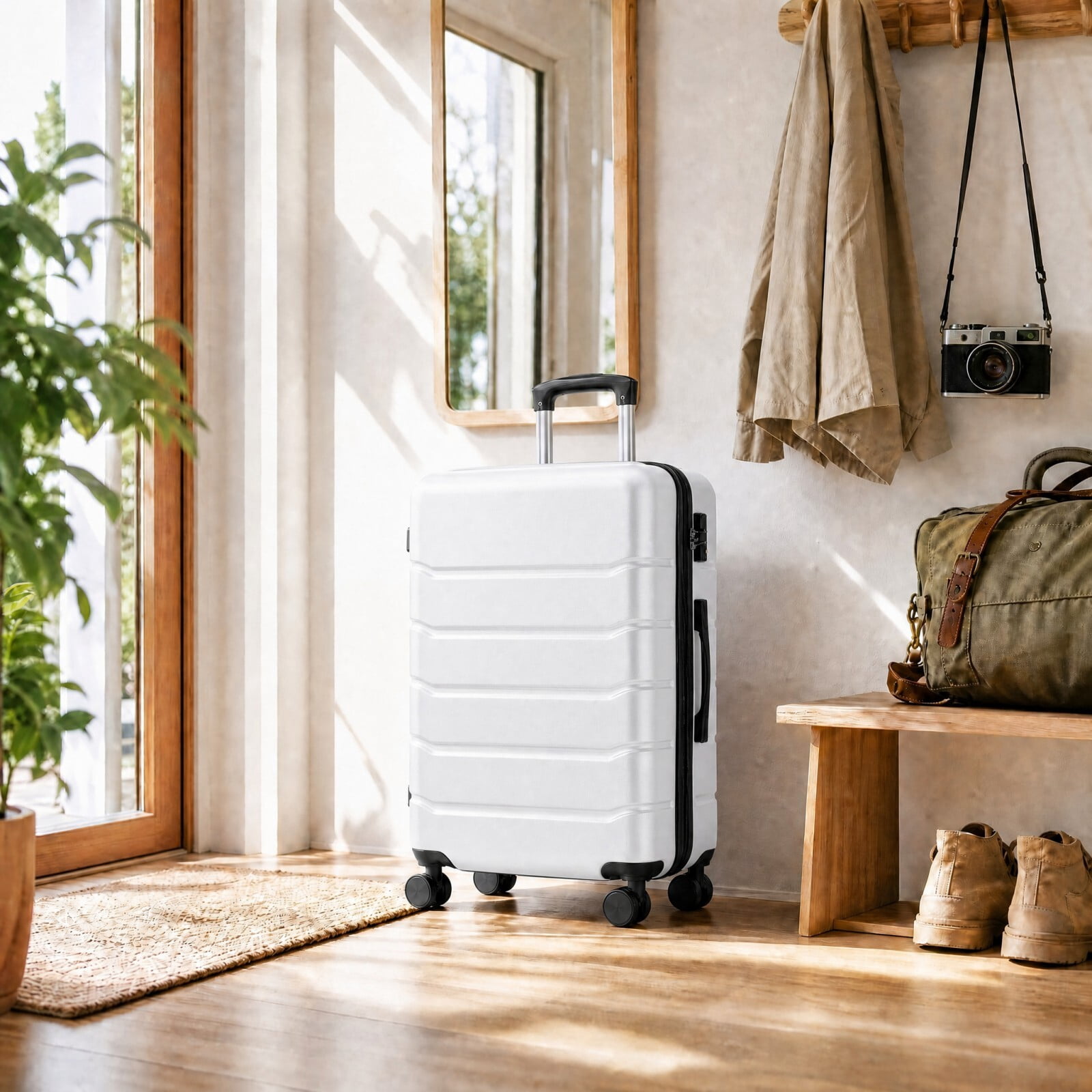 Kelno Carry On Luggage with Spinner Wheels ABS Hard Shell Suitcase Expandable Rolling Luggage with TSA Lock, White
