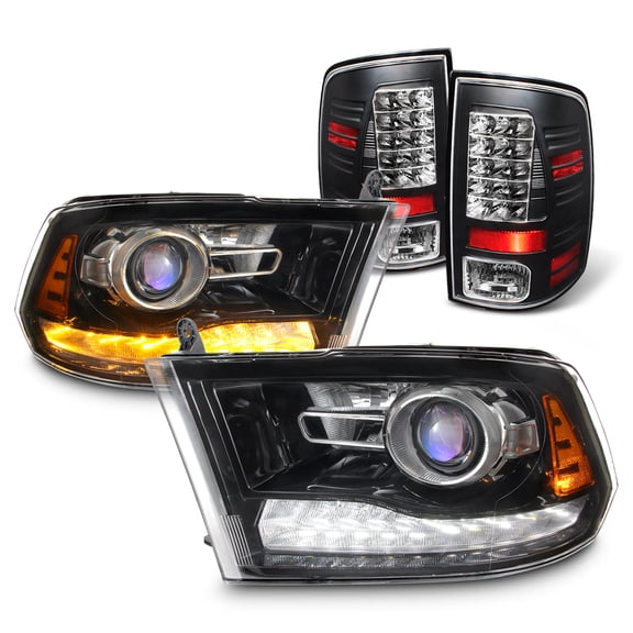AKKON - For 2009-2018 Dodge Ram 1500/2500/3500 LED Black Headlights|LED Black Tail Lights Housing
