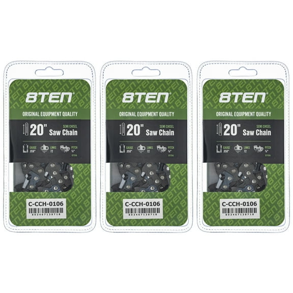 Semi Chisel Chainsaw Chain 20 inch .058 3/8 72DL for Husqvarna Makita 3 Pack 810-CCC2328H