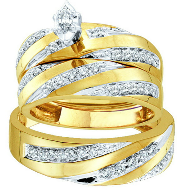 AA Jewels - Sizes - L = 7, M = 11 - 10k Yellow Gold Trio His & Hers ...