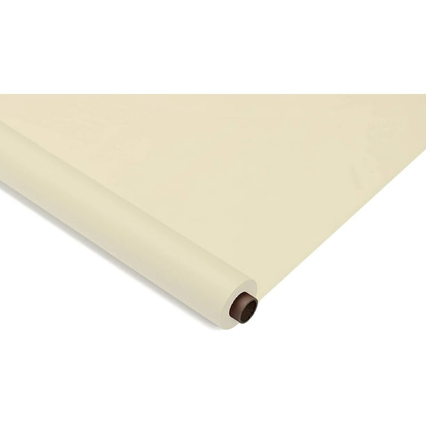 Exquisite 100 ft. x 40 in. Ivory Plastic Tablecloth Rolls Disposable