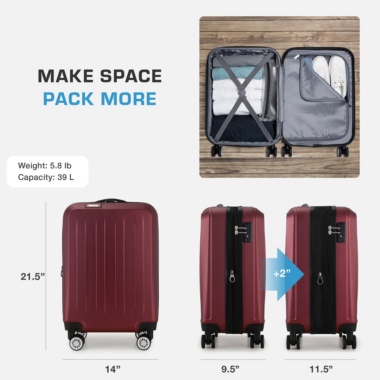 Elite Luggage Dori Hardside Expandable Carry-On Spinner Luggage, Silver, 21" Carry-on