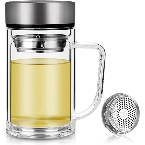 OverTwice Office Glass Infuser Bottle Tea Tumbler Cup Double Wall Borosilicate Travel Mug Portable Tea Maker with Strainer For Loose Tea,Flower Herbal,Tea Bags 13 OZ/380ML 11