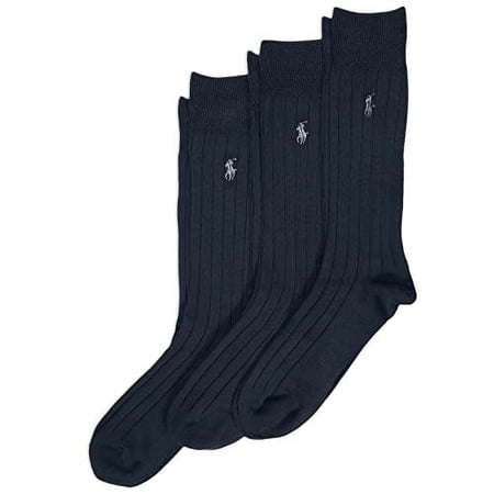 Polo Ralph Lauren Men's Super Soft Ribbed Dress Crew Sock 3 Pack, Blue, Men's Shoe Size: 6-12.5, Blue, 6-12.5