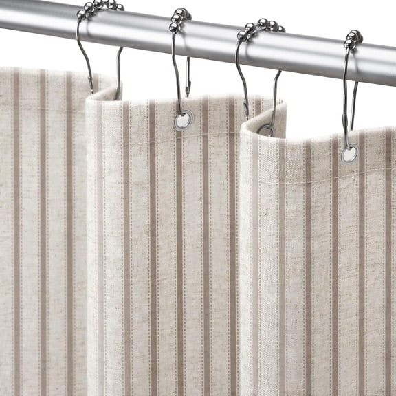 Farmhouse Striped Shower Curtain Taupe Vintage Linen 72"W X 72"L | Curtains with Texture for Bathroom Decor