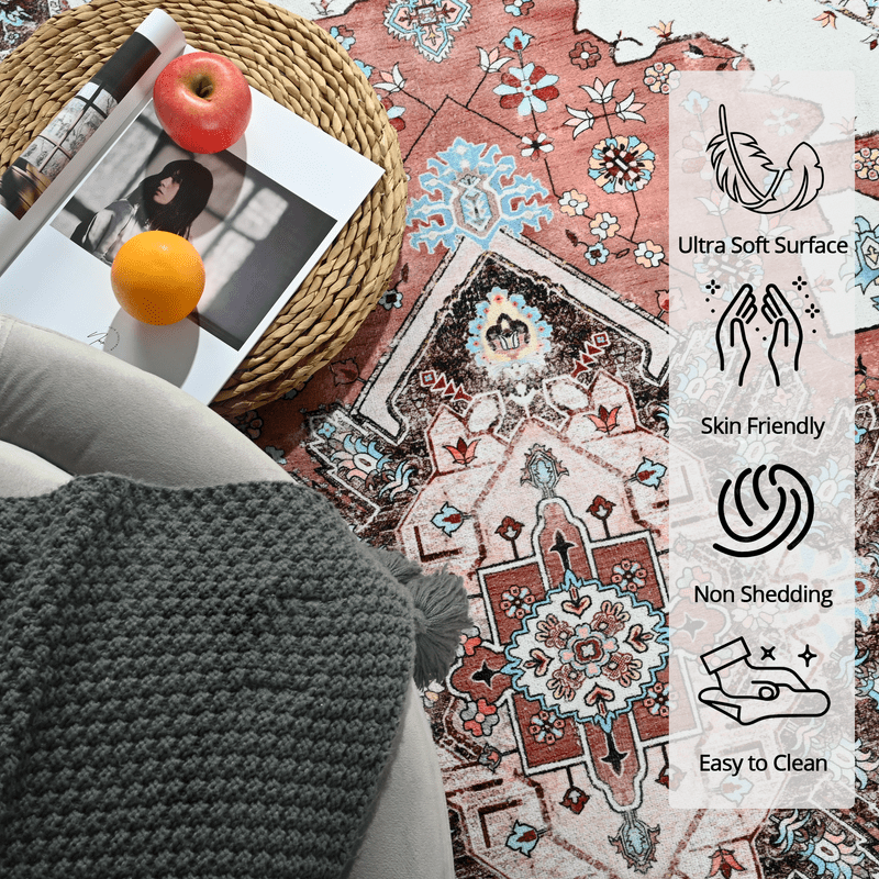 TWINNIS Area Rug for Living Room Persian Rug Vintage Boho Carpet for Bedroom,Orange/Red,5'x8'