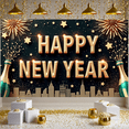 thumbnail image 5 of Gold Letters Happy New Year Banner Fireworks Design New Year Display Star Decorations Champagne Bottle Elements Festive Backdrop for New Year Party Holiday Celebration Indoor Decoration, 5 of 9
