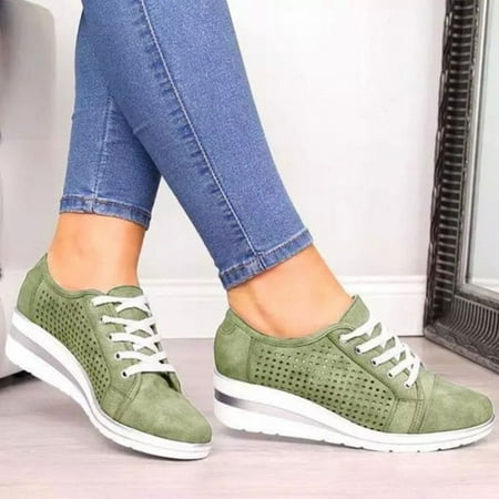

HRSR Womens Running Shoes Athletic Casual Walking Platform Sneakers Sports Lace-up Shoes(Green 37)