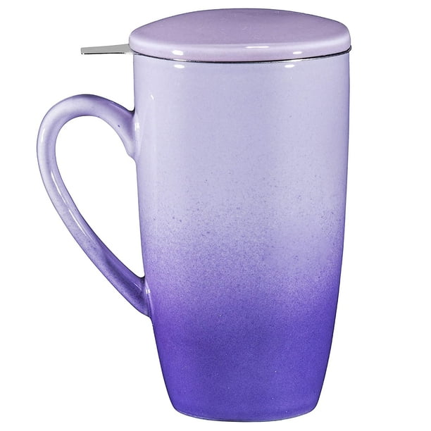 Bruntmor Ceramic Tea Infuser Mug With Stainless Steel And Removable Lid Microwave Oven Dishwasher Safe Great For Use Loose Leaves Sachets 16 Oz Grant Purple Bruntmor Ceramic Tea Infuser Mug With